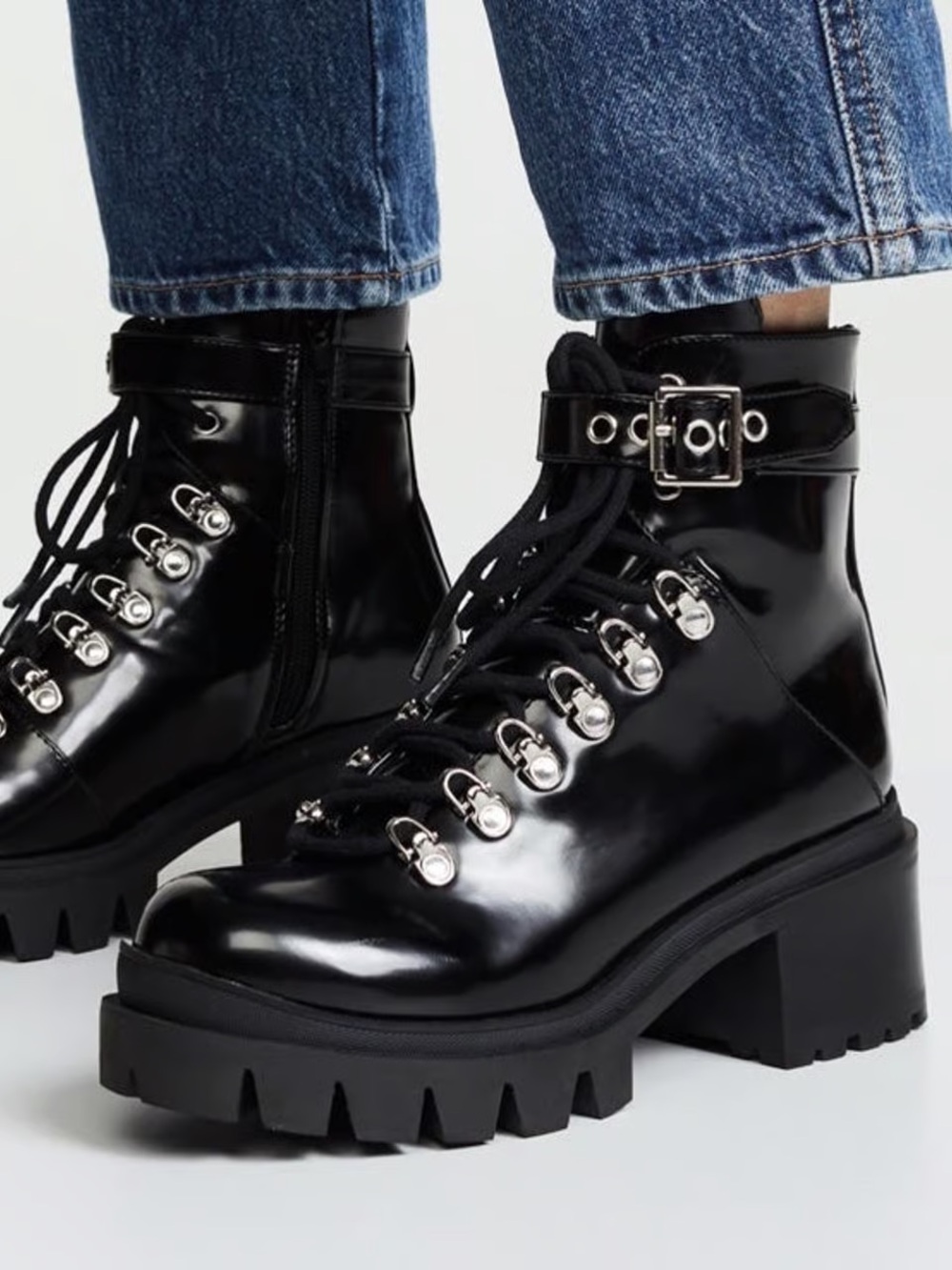 Jeffery Campbell Women's Black Lace-Up Lug Boots